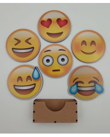 Caixa com 6 Bases de Copos Emoji em MDF Colorido