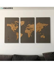 Painel tríptico Mapa Mundo